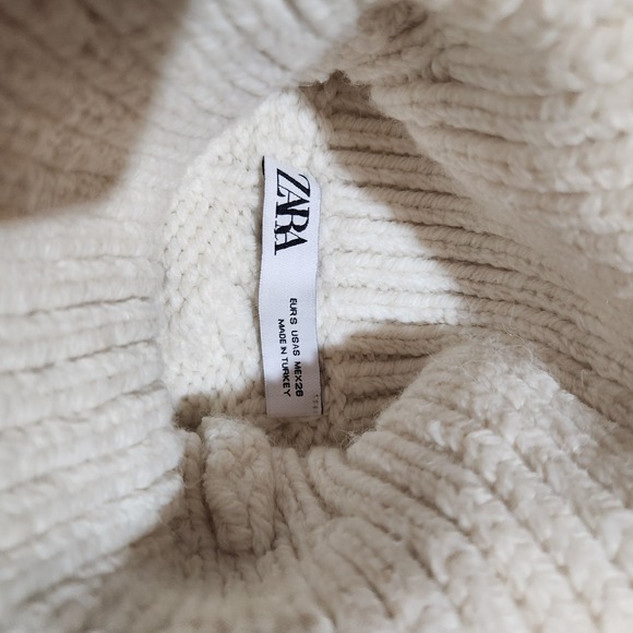 Zara Womens Fringed Knit Sweater Size Small Ivory White - Picture 4 of 6